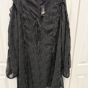 Boohoo Black with White Dot Long Sleeve Mini Dress